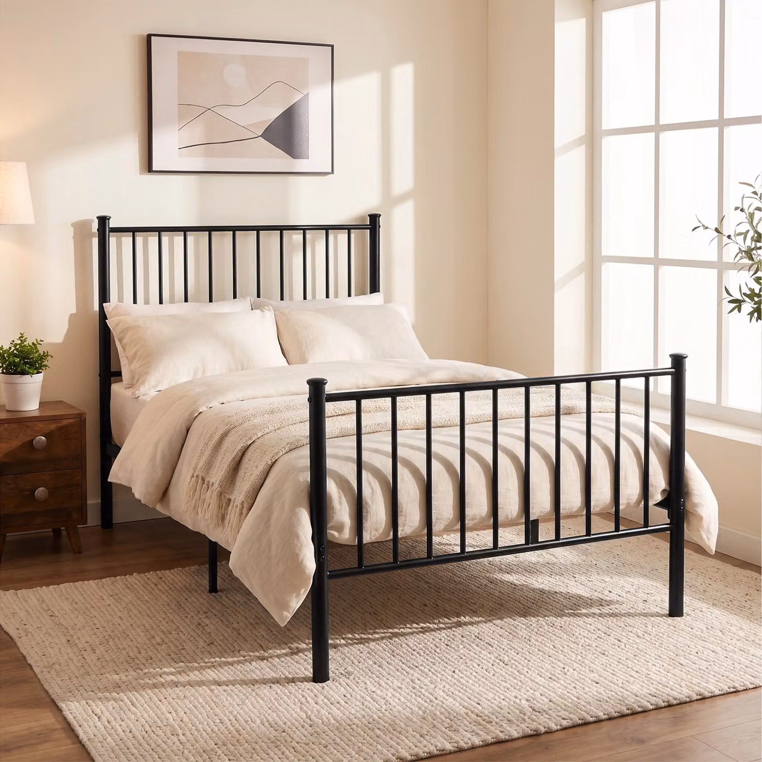 DHS Black Lacquered Metal Vertical Bed Frame with High Headboard, W/D/H: 100 x 200 cm