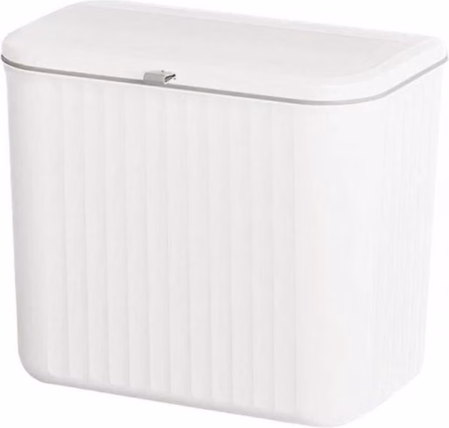 PAWNORA 7L Wall Mounted Plastic Waste Bin with Flip Lid, White