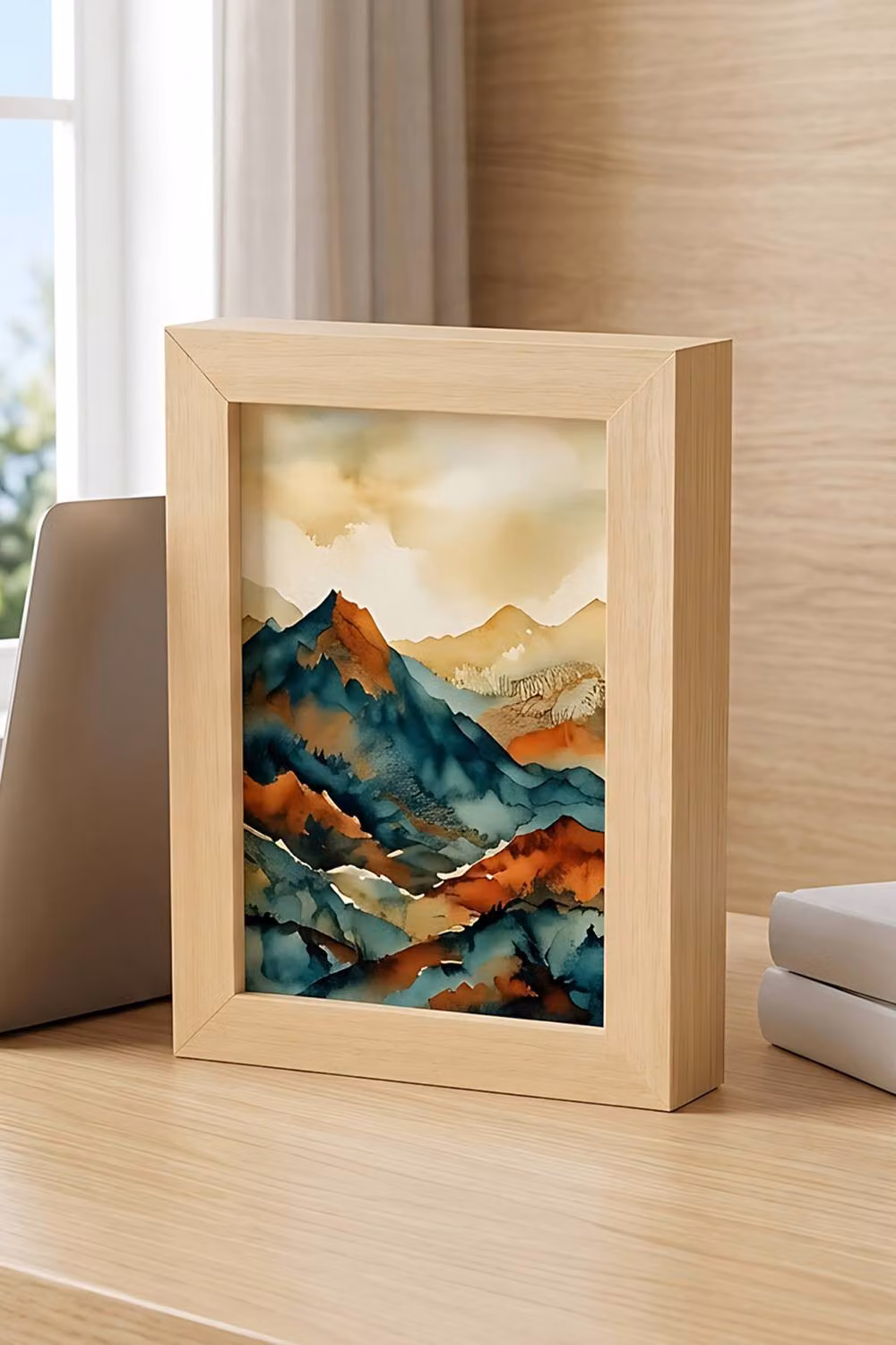 Living and Home Minimalist Single Magnetic Wood Picture Photo Frame in Beige/Sand, Tabletop Rectangular Design – 2