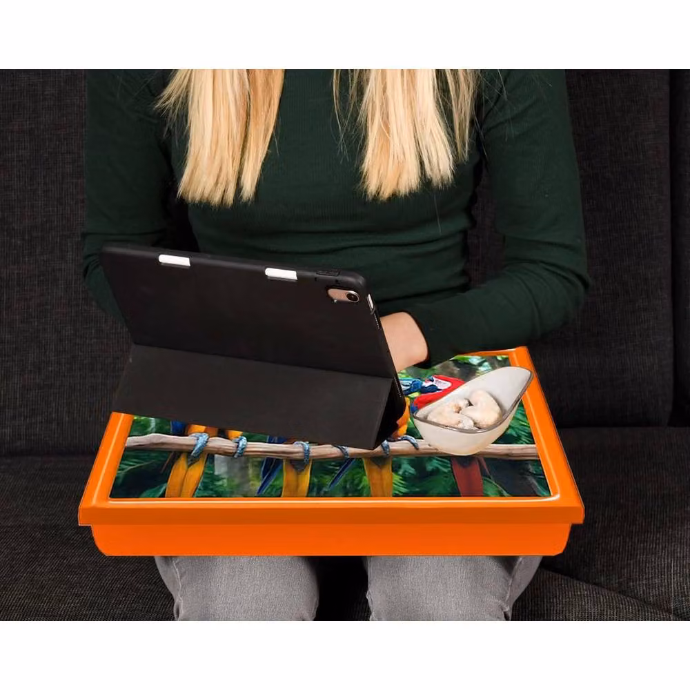 PAWNORA Parrots Cushioned Lap Tray with Bean Bag Base in Orange, W: 44.0 cm, D: 33.0 cm, H: 6.0 cm – 7