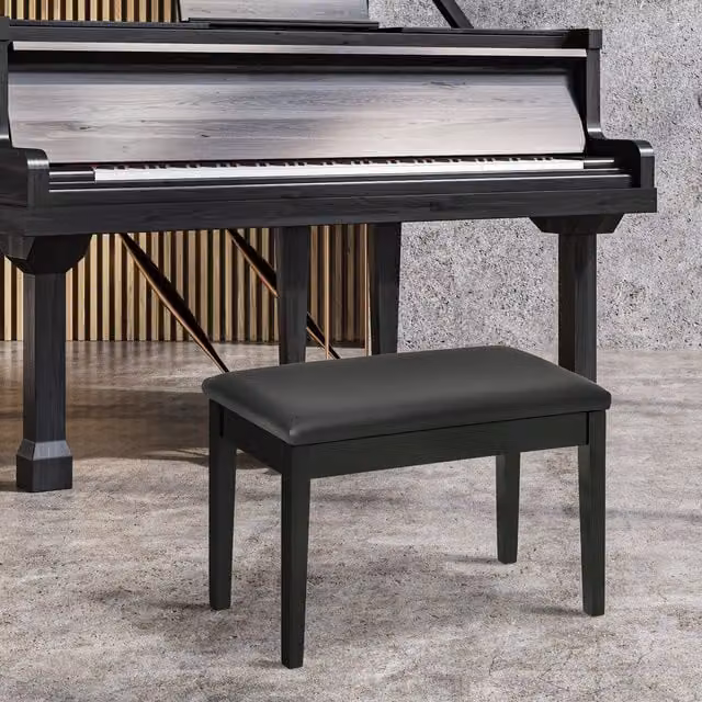 HOMCOM Classic Piano Bench Stool in Black with Rubberwood Legs