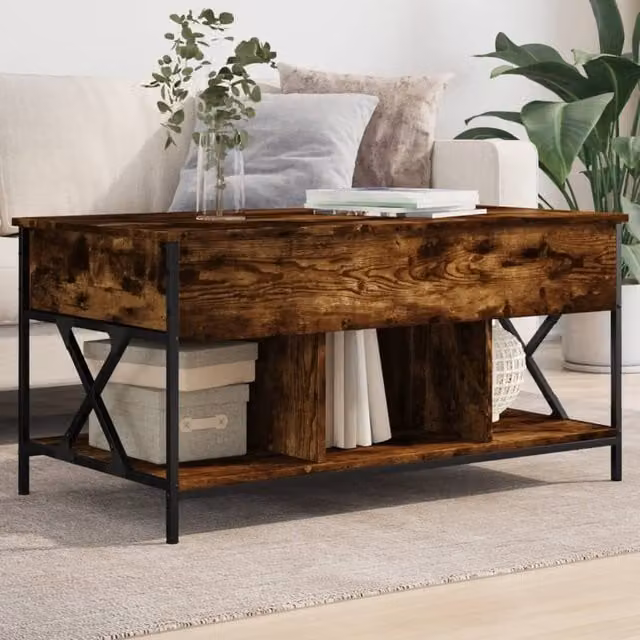 Berkfield Home Smoked Oak Coffee Table in Brown with Lift Mechanism, W/D/H: 100 x 55 x 50 cm – 1