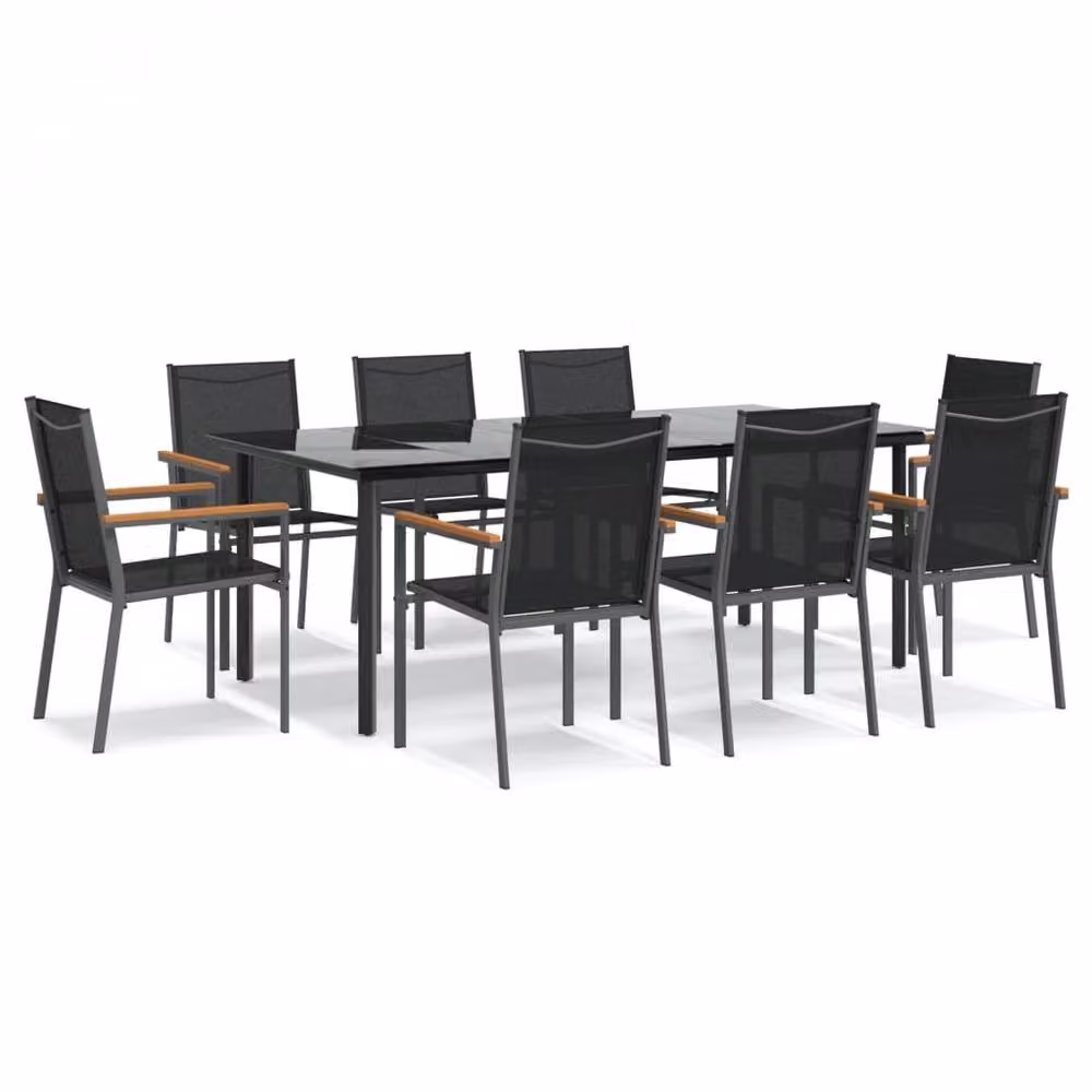 Berkfield Home Beautiful 9 Piece Garden Dining Set in Black Textilene and Steel – 3