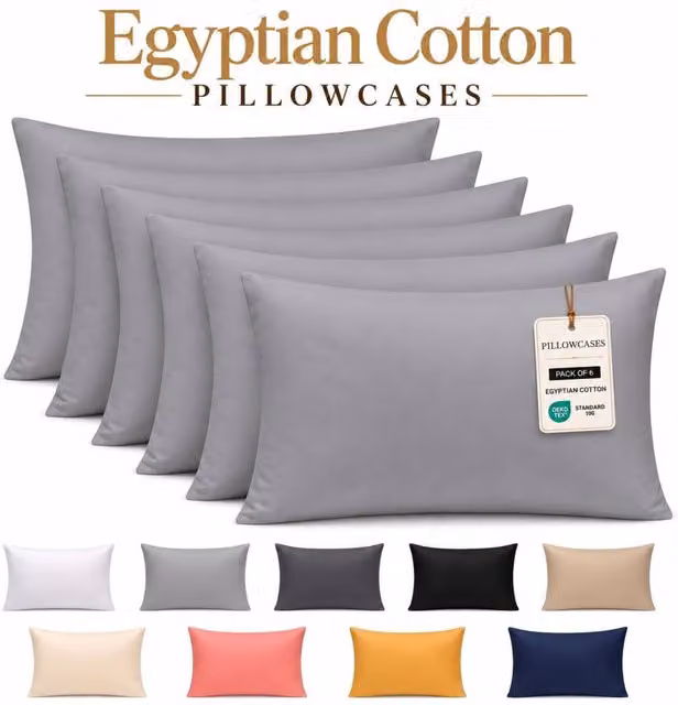 Pamposh Pack of 6 Grey Egyptian Cotton Mako Satin Pillowcases with 400 Thread Count and Envelope Closure – 1