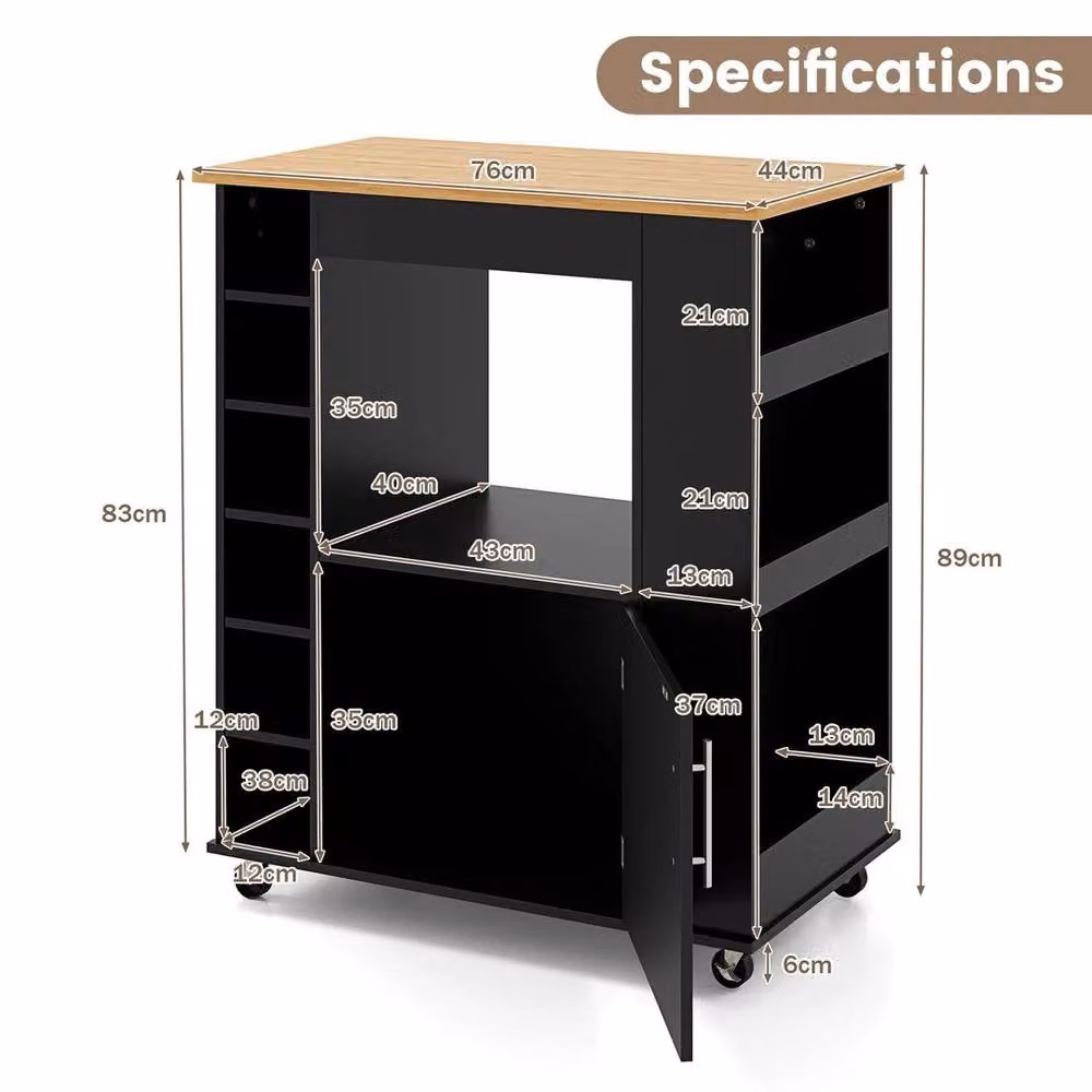 EONLION Black Rolling Kitchen Island Storage Cabinet Trolley – 2