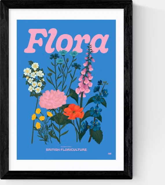 East End Prints Flora Botanical Floral Illustration Framed Wall Art in Black and Multicolour