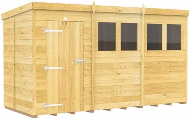 Buttercup Farm Brown Wood Pent Shed with Single Door and Windows, W: 358 cm, D: 147 cm, H: 201 cm