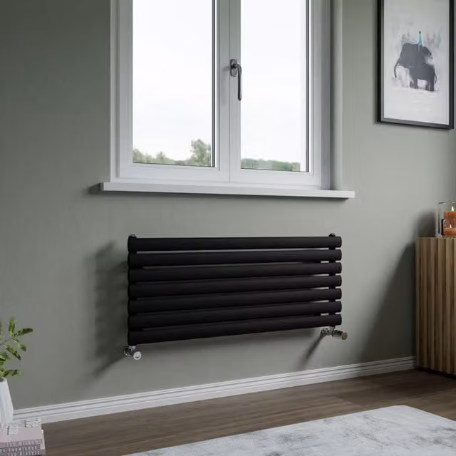 Agadon Neo Horizontal Oval Tube Designer Radiator in Black, W: 1000 mm, H: 410 mm