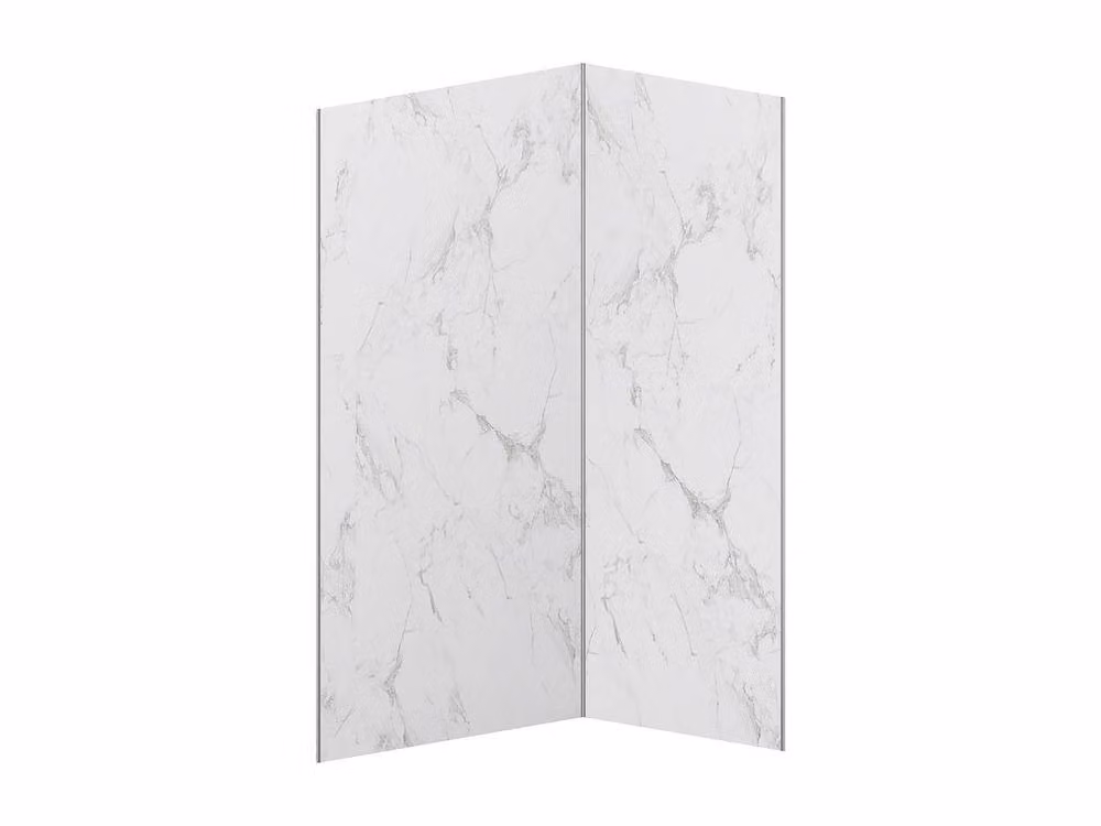 ENEKO Set of 2 White Marble Effect Aluminium Wall Panels for Bathroom and Shower, W/H: 90 x 120 cm – 2
