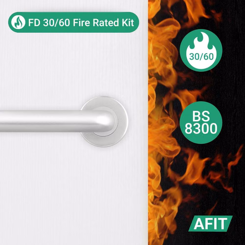 AFIT Silver Satin Aluminium Fire Rated Return to Door Handles with Sash Lock and Hinges, 150 x 150 mm – 2