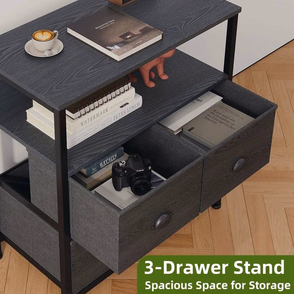 FORGEVIO Modern Black Bedside Table Cabinet with 3 Drawers – 5