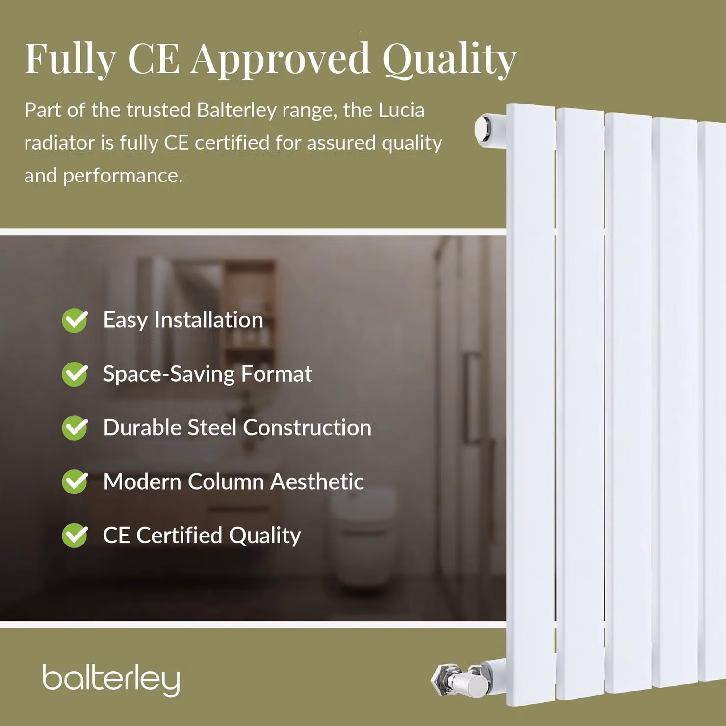 Balterley Lucia Square Horizontal Single Panel Radiator, White, H 99.2 cm x W 60.0 cm x D 10.6 cm – 3