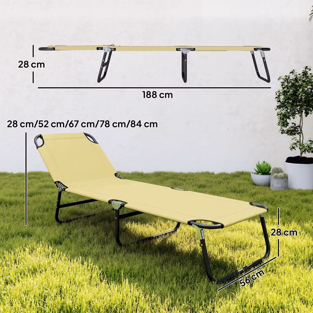 OUTSUNNY Folding Lounge Chair with Adjustable Headrest and Multi-Position Glide in Beige – 3