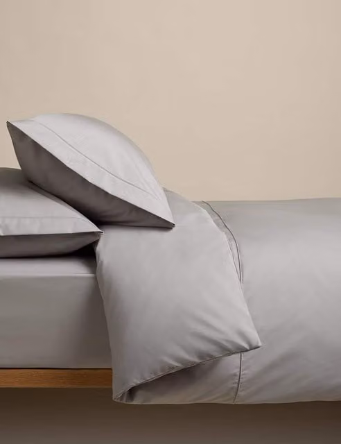 M&S Egyptian Cotton 230 Thread Count Duvet Cover Set, Grey, W: 140 cm, L: 200 cm