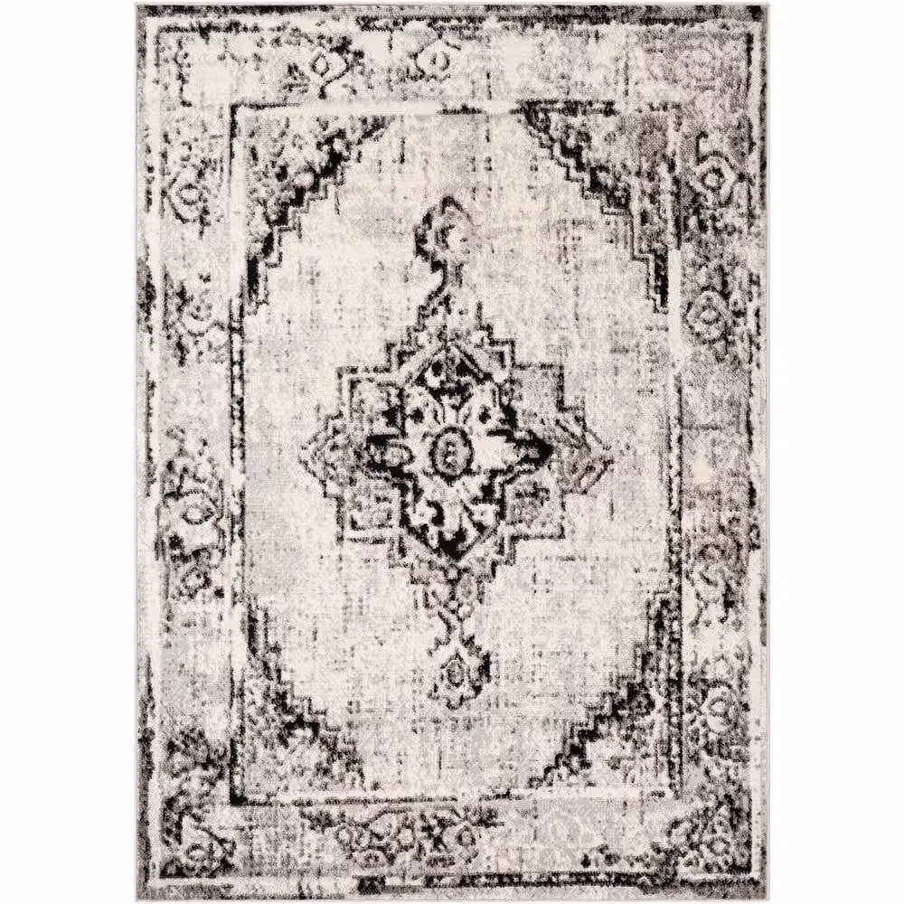 Livabliss Pisa Vintage Boho Living and Dining Rug in Black, Grey and White, W/D/H: 150 x 210 cm – 2