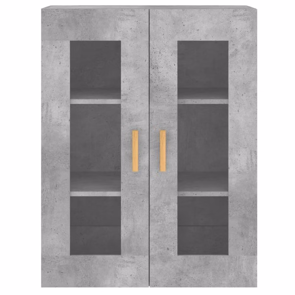 Berkfield Home Wall Mounted Cabinets, 2 Piece Set in Concrete Grey with Glass Doors and Internal Shelves – 3