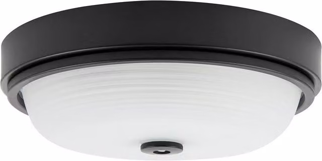 Happy Homewares Black IP44 Round Glass Ceiling Light Fitting with Motion, Timer and Dusk Sensors