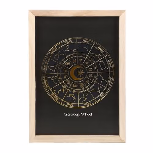 Something Different Wholesale Black and Gold Astrology Wheel Framed Wall Art Print, W/H: 30.5 x 30.5 cm