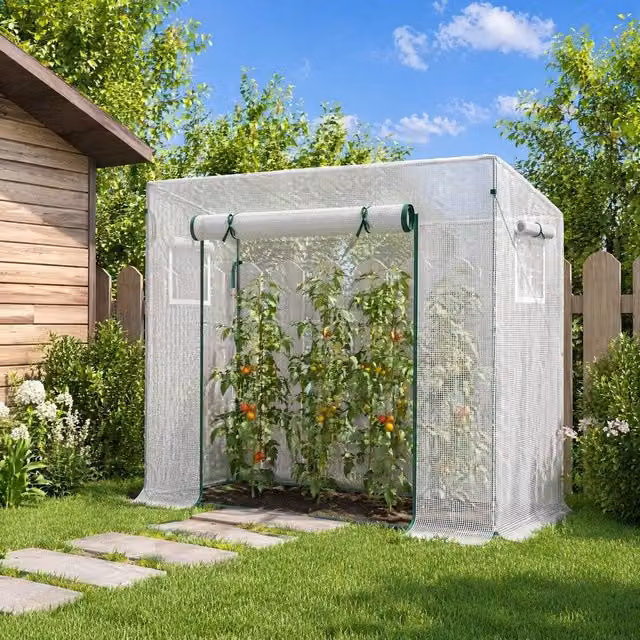 STILVORA Walk-In Greenhouse with Roll-Up Door, White, H 200 x W 76 x D 76 cm – 1