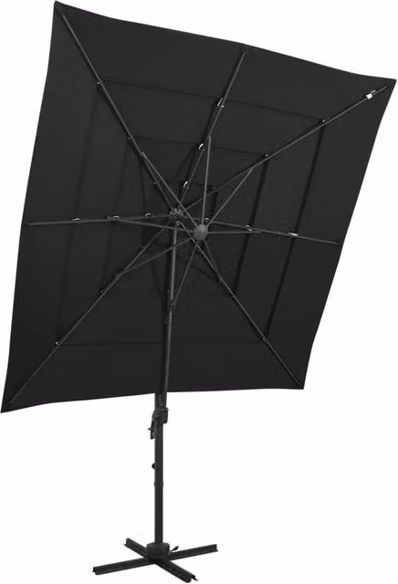 Berkfield Home 4-Tier Black Polyester Parasol with Aluminium Central Pole, W x W: 250 x 250 cm – 1