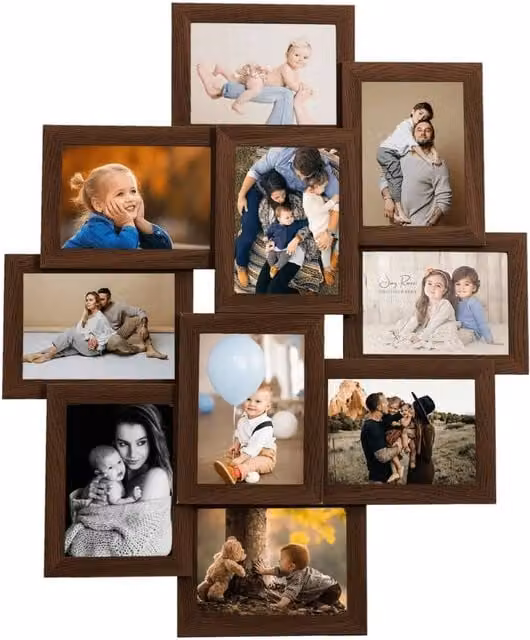 Berkfield Home Modern Rectangular Collage Photo Frame in Dark Brown for 10 x 10x15 cm Pictures – 1