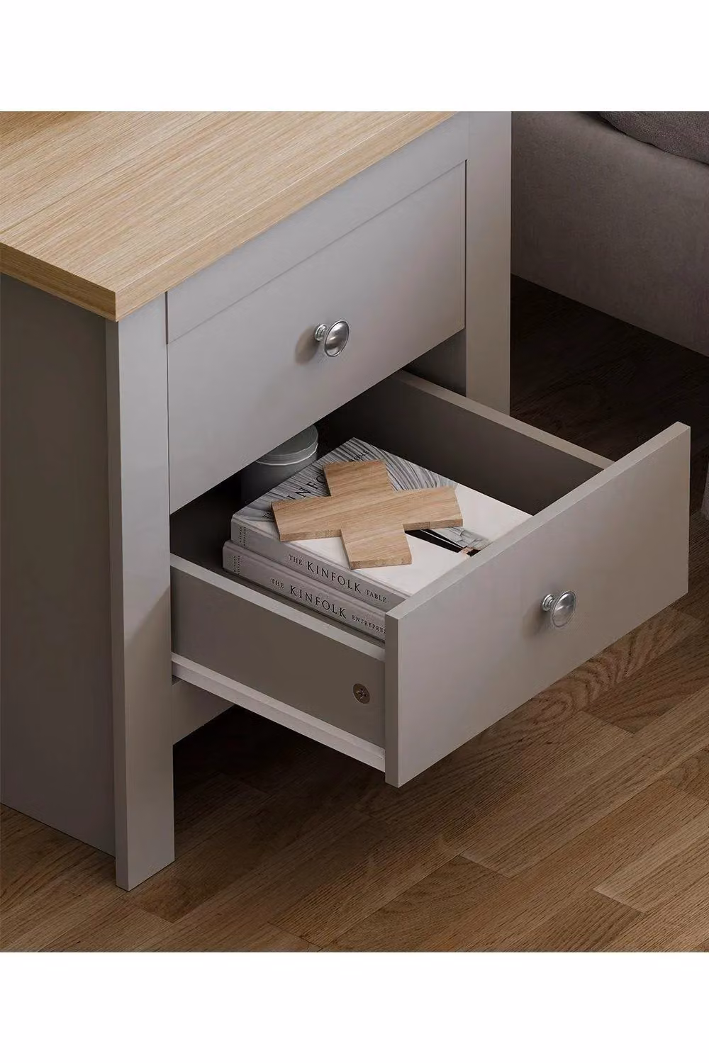Vida Designs Arlington 2 Drawer Bedside Chest of Drawers in Grey – 3