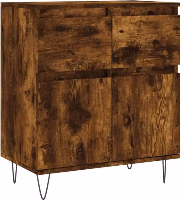 Berkfield Home Industrial Sideboard in Smoked Oak and Brown, W/D/H: 60 x 35 x 70 cm