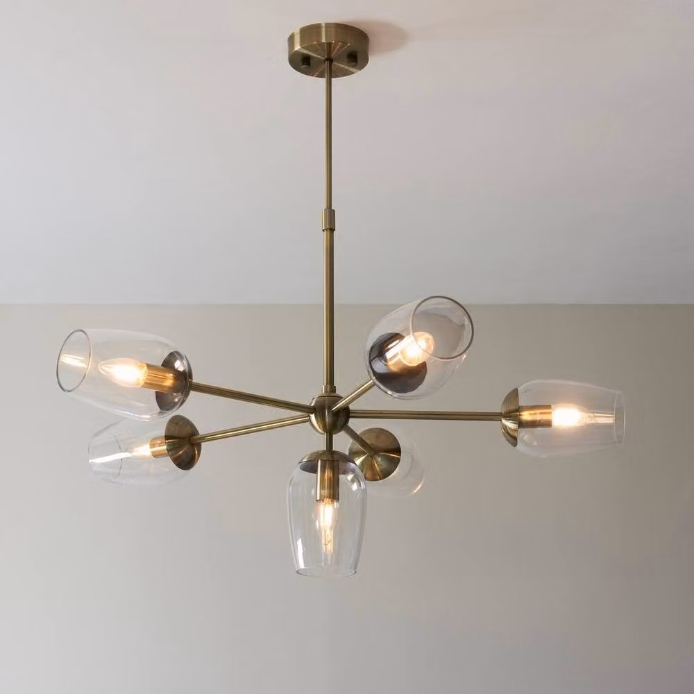 Netlighting Livorno Multi Arm Pendant Light in Gold and Brass with Transparent Glass, Height Adjustable and Dimmable – 2