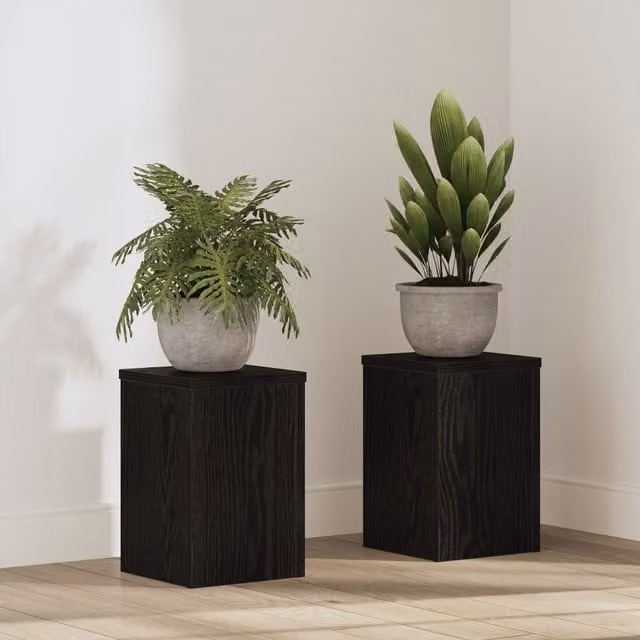 Berkfield Home Set of 2 Black Oak Plant Stands, W/D/H: 20 x 20 x 30 cm