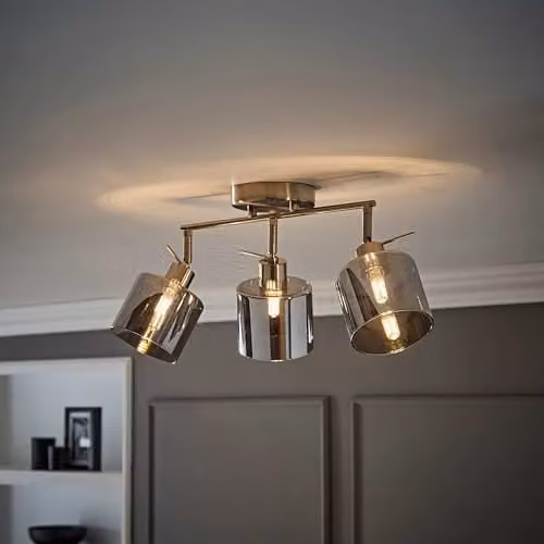 ValueLights Demi 3-Way Bar Ceiling Spotlight with Smoked Glass and Bulbs in Brushed Chrome and Silver – 2
