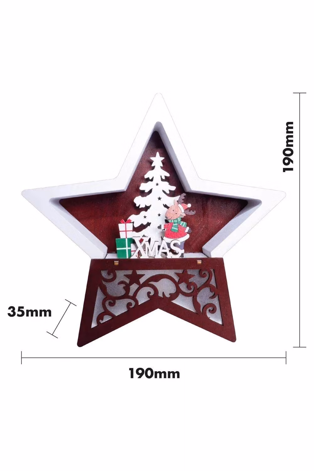 Netagon Battery Powered White Wooden Light Up Christmas Star Tabletop Decoration – 2