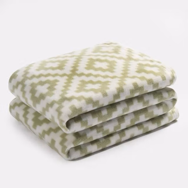 OHS Geo Grid Fluffy Geometric Fleece Throw in Green