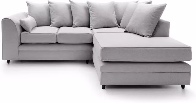 Abakus Direct Darcy Right-Hand Corner Sofa in Light Grey Fabric with Pull-Out Drawer and Scatter Cushions