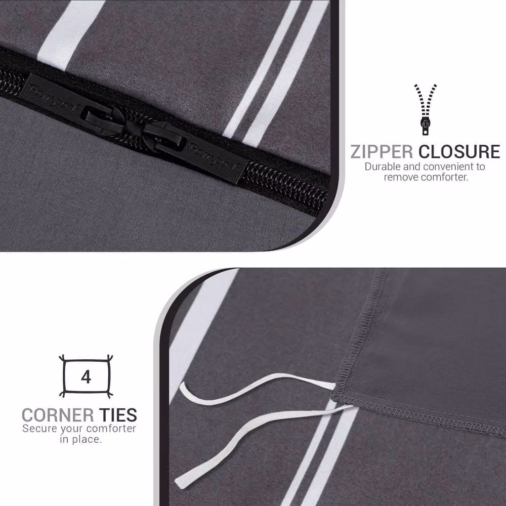 Lazzaro Home Alston Reversible Microfibre Duvet Cover Set in Grey, Super King – 5