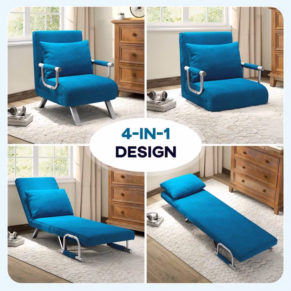 Wyld Haus Neyo 4 in 1 Convertible Chair Bed in Blue Microfibre with Metal Frame – 5