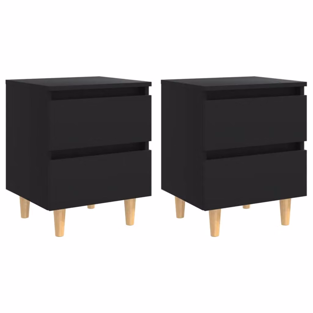 Berkfield Home Set of 2 Black Bedside Cabinets with Solid Pinewood Legs, W: 40 cm, D: 35 cm, H: 50 cm – 2
