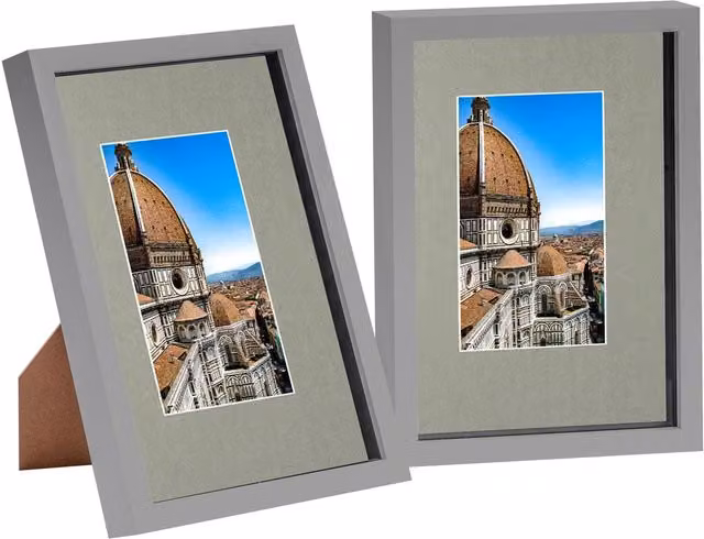 Nicola Spring Pack of 2 Grey Rectangular 3D Shadow Box Frames with A5 Mount for A4 Photos