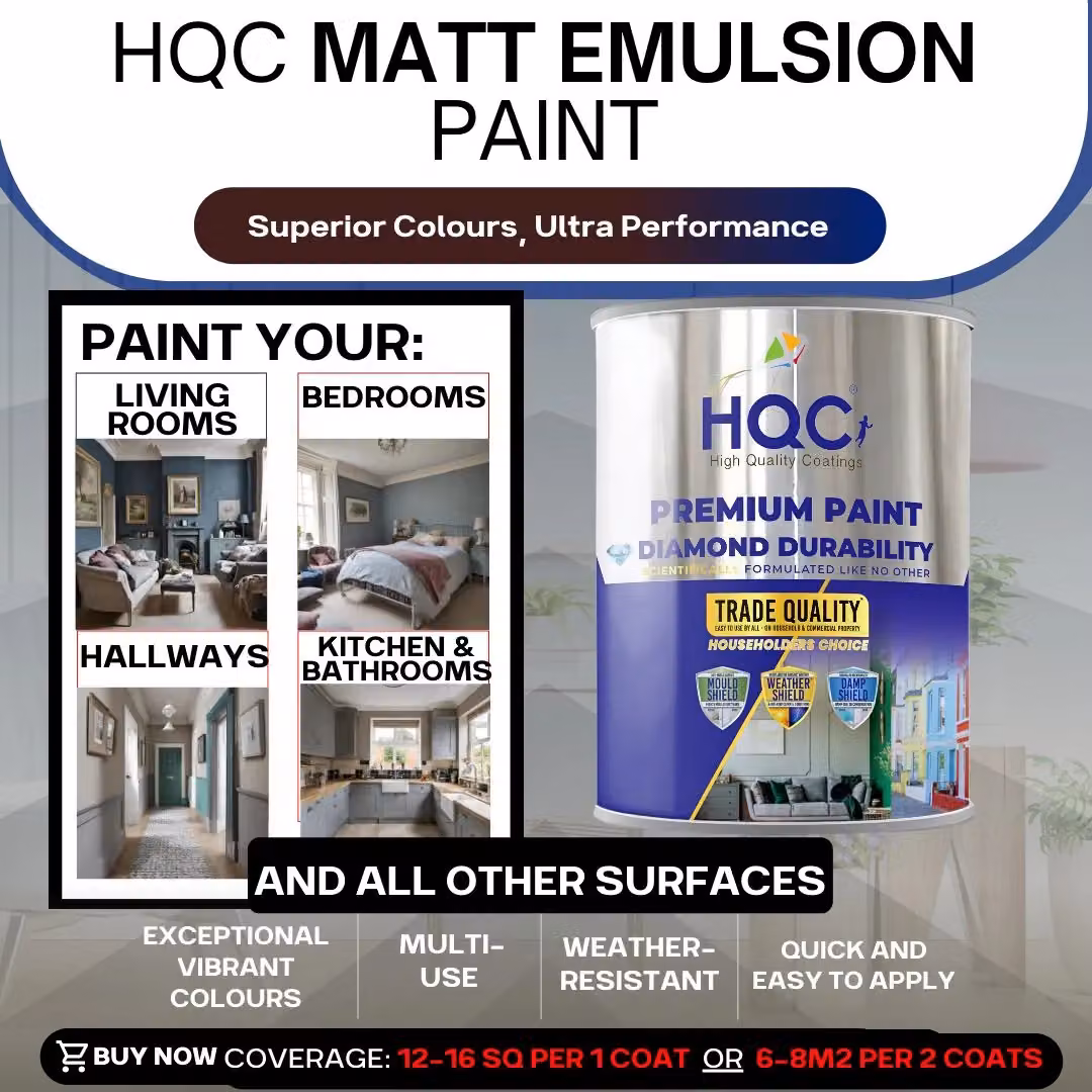 HQC PAINTS Matt Emulsion Dispersion Paint in White, 5 l – 4