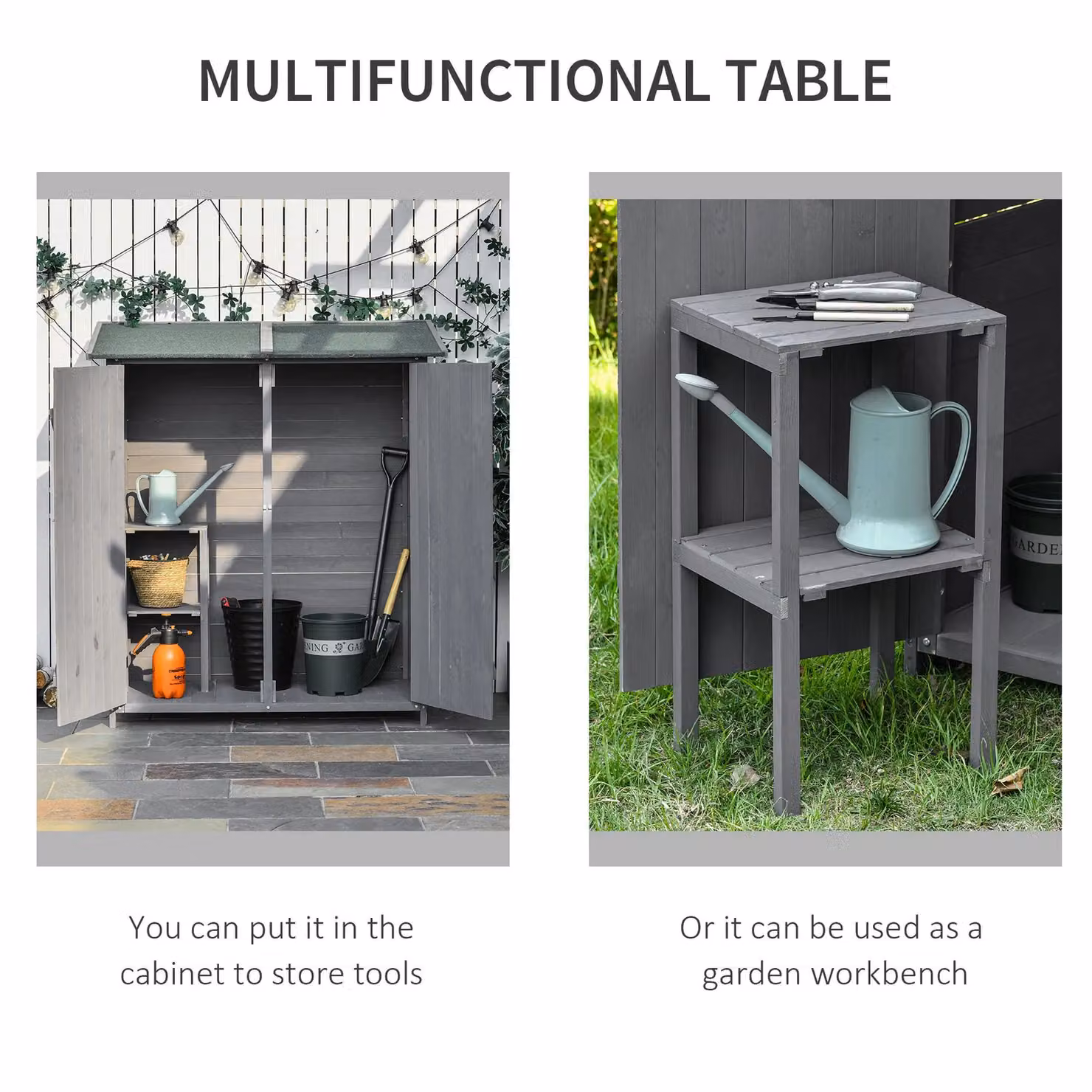 OUTSUNNY Grey Pent Garden Storage Shed with Shelving and Table, W/D/H: 124.5 x 65.0 x 160.0 cm – 3