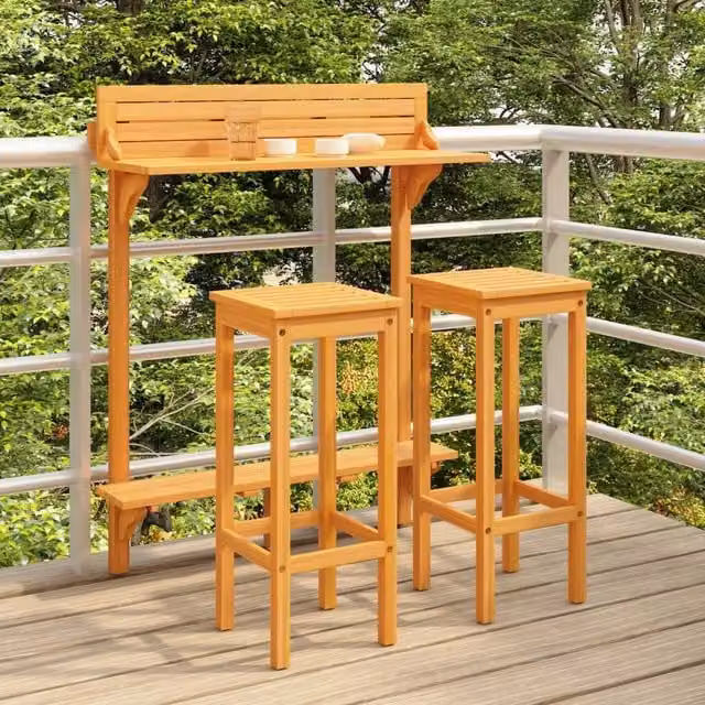 Berkfield Home 3 Piece Balcony Bar Set in Brown Oiled Solid Acacia Wood – 1