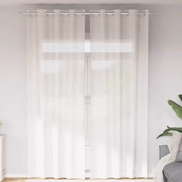 EONLION White Polyester Voile Eyelet Curtains, 2 Pack, Width: 100 cm