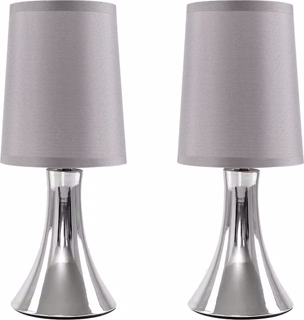 ValueLights Set of 2 Trumpet Touch Table Lamps in Grey and Chrome
