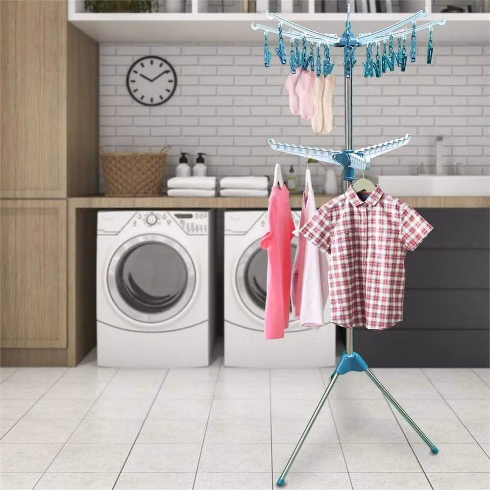 EONLION 2 Tier Rotary Clothes Hanging Rack Airer in Blue, H 160 x W 50 x D 50 cm – 3