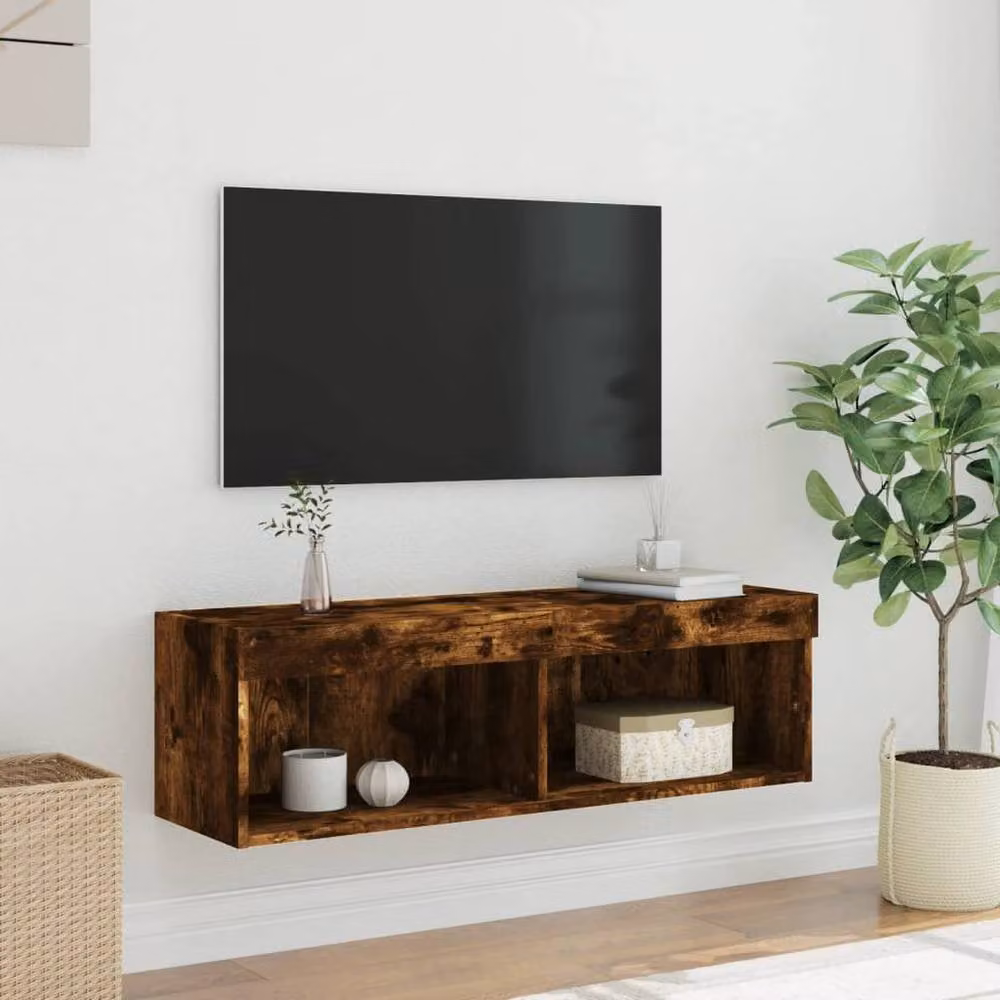 Berkfield Home Modern TV Cabinet with LED Lights in Smoked Oak Brown, W/D/H: 100 x 30 x 30 cm – 4