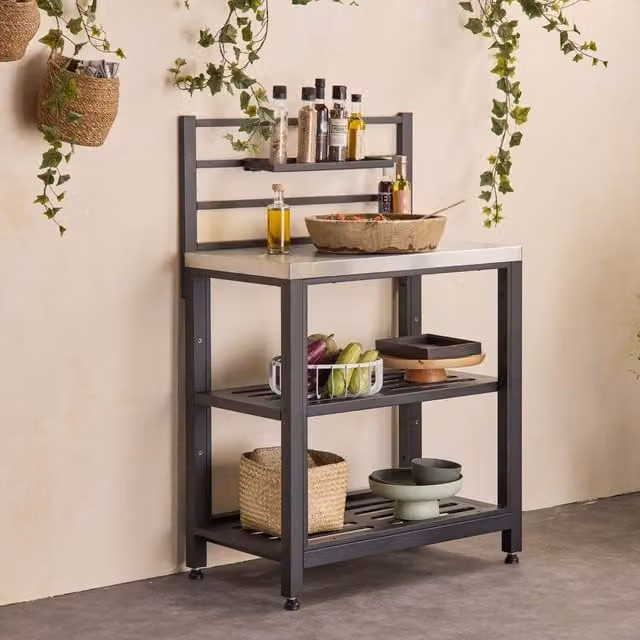 Sweek 2-Shelf Stainless Steel Outdoor Kitchen in Black, W/D/H: 123 x 48 x 80 cm