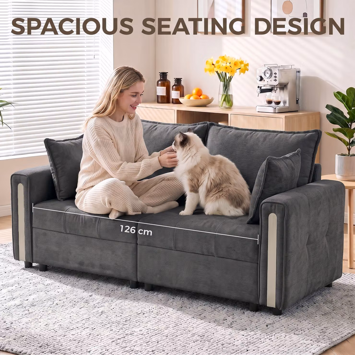 HOMCOM 2 Seater Velvet Sofa with Lift-Up Storage, Dark Grey Loveseat with 2 Pillows for Living Room or Home Office, W: 168 cm, H: 88 cm, D: 50 cm – 5