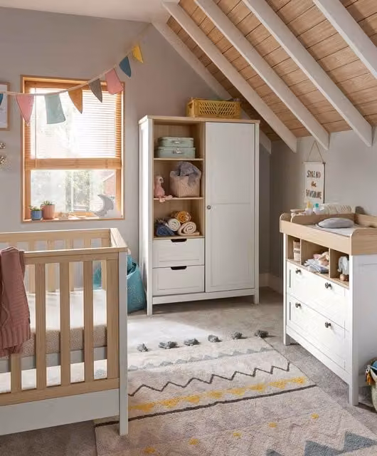 Mamas & Papas Harwell 3 Piece Cotbed Range with Dresser Changer and Wardrobe in White