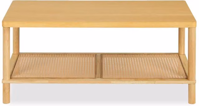 Costway Boho Rectangular Coffee Table in Brown Rubberwood and Rattan