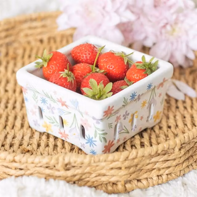 KDMK Spring Floral White Ceramic Berry Basket Kitchen Organiser