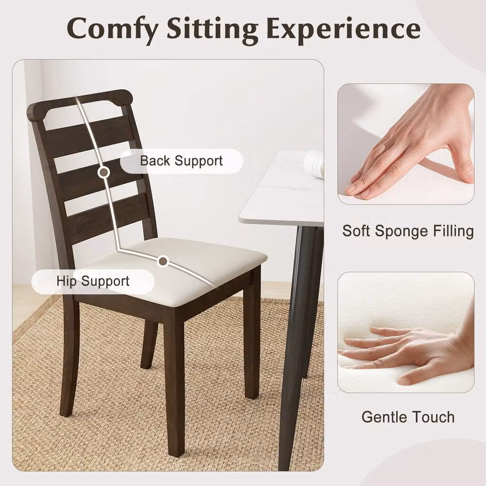 Costway Set of 2 Modern Upholstered Farmhouse Dining Chairs in Brown – 5